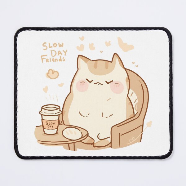 Item preview, Cat leaning on cushion chair half-asleep – Cute Chubby Mascot in Cozy Café | Soft Pastel, Slow Day Friends Aesthetic designed and sold by SlowDayFriends.