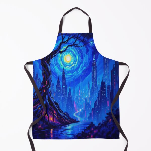 Item preview, Twisted Tree & Neon Skyline – van Gogh vibes in surreal fusion of nature & futuristic city lights designed and sold by FotoworldEdel.