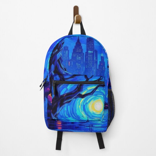 Item preview, Twisted Tree & Neon Skyline – van Gogh vibes in surreal fusion of nature & futuristic city lights designed and sold by FotoworldEdel.