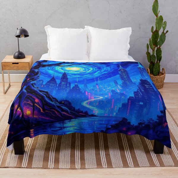 Item preview, Twisted Tree & Neon Skyline – van Gogh vibes in surreal fusion of nature & futuristic city lights designed and sold by FotoworldEdel.
