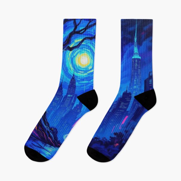 Item preview, Twisted Tree & Neon Skyline – van Gogh vibes in surreal fusion of nature & futuristic city lights designed and sold by FotoworldEdel.