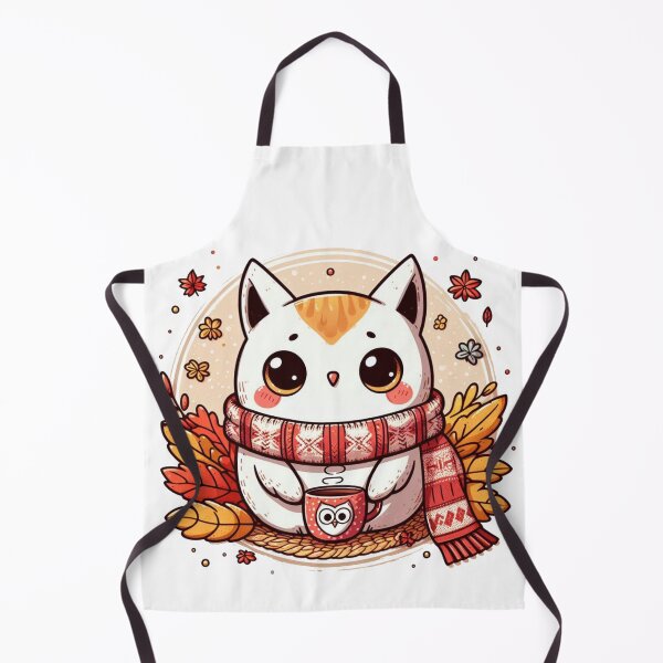 Item preview, Kawaii Cozy Autumn Cat Owl With Mug designed and sold by BigBlueArt.