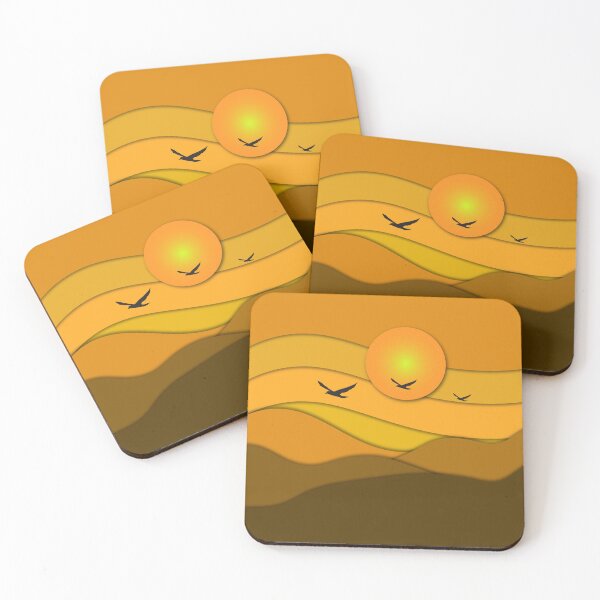 Item preview, Golden Sunset Waves – Minimalist Landscape Art with Flying Birds designed and sold by DeeLulu.