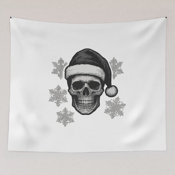 Item preview, Gothic Christmas Skull with Santa Hat – Dark Holiday Aesthetic Art, Spooky Winter Skull & Snowflakes Design designed and sold by BrainBubbleArt.
