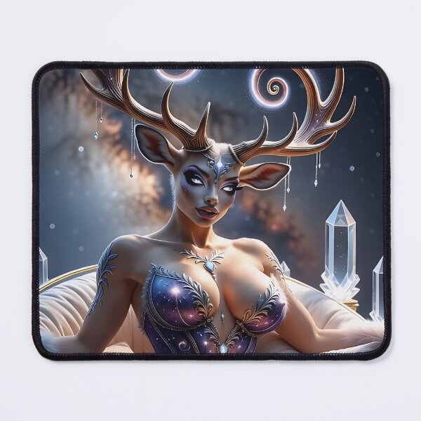 Item preview, Celestial Deer Goddess - Cosmic Antler Queen on Crystal Throne designed and sold by AiDigitalSanctum.