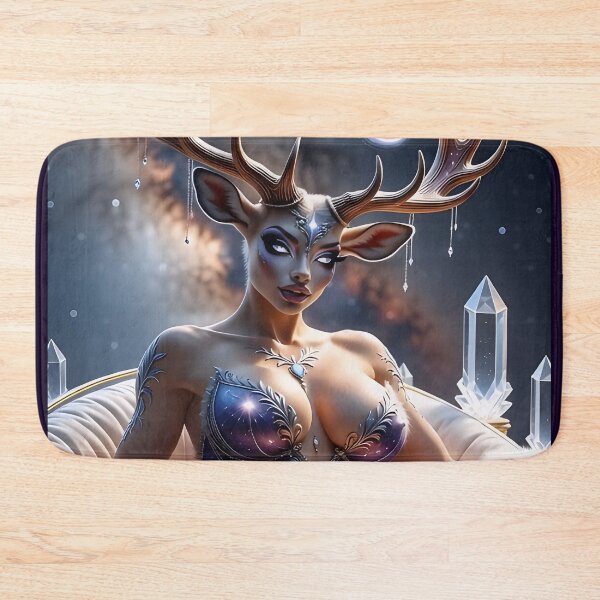 Item preview, Celestial Deer Goddess - Cosmic Antler Queen on Crystal Throne designed and sold by AiDigitalSanctum.