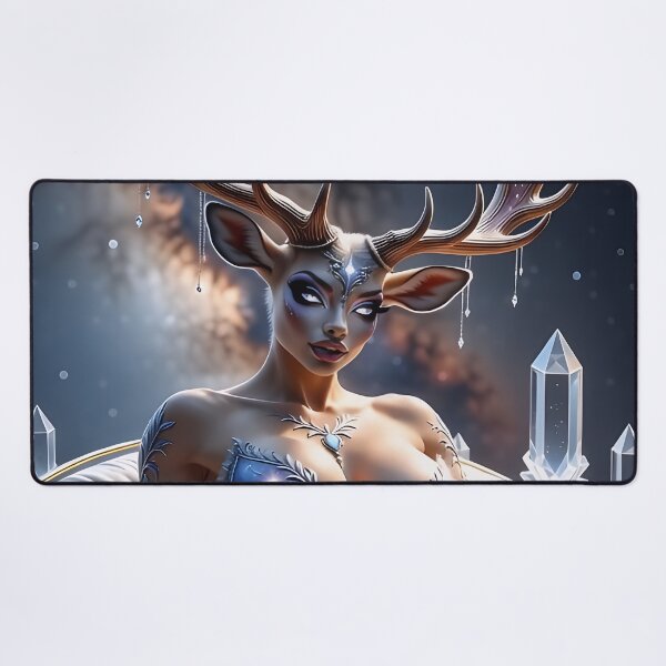 Item preview, Celestial Deer Goddess - Cosmic Antler Queen on Crystal Throne designed and sold by AiDigitalSanctum.
