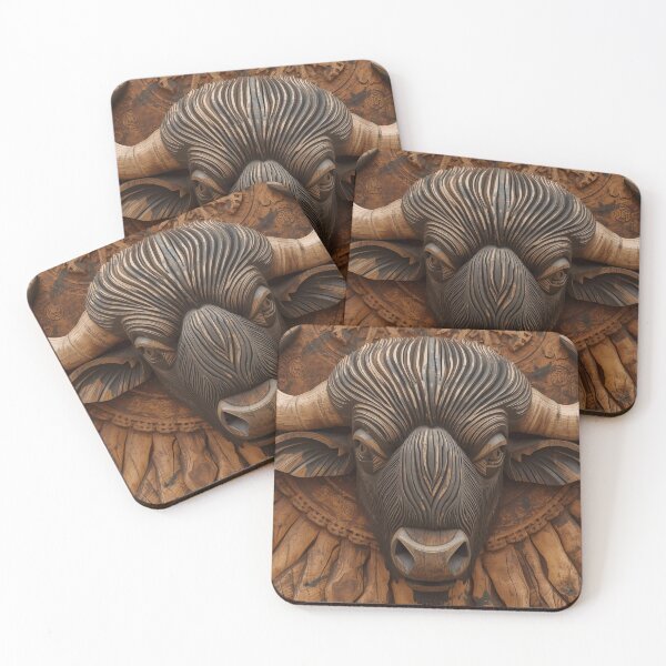 Item preview, Ancestral Control Bull Wood Carving Identity Symbolic Art designed and sold by SavannaStrikes.