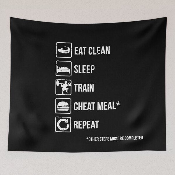 Item preview, Eat Clean, Sleep, Train, Cheat Meal, Repeat designed and sold by CCCDesign.