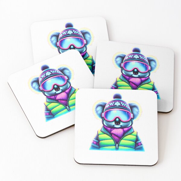 Item preview, Neon winter koala wearing ski gear illustration designed and sold by Koalangel.