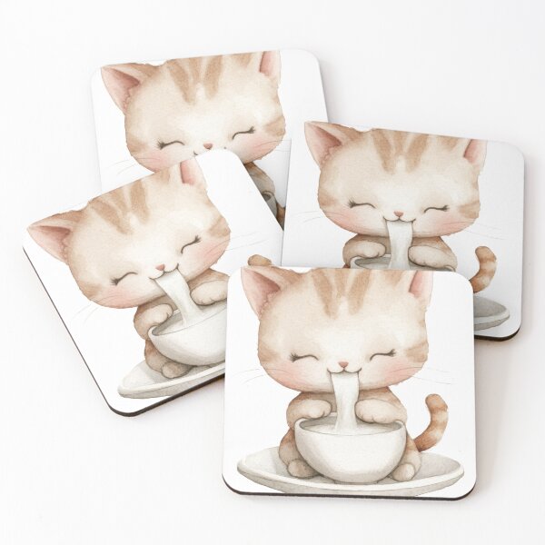 Item preview, Cute Kitten Drinking Warm Milk Illustration designed and sold by AchaRat.