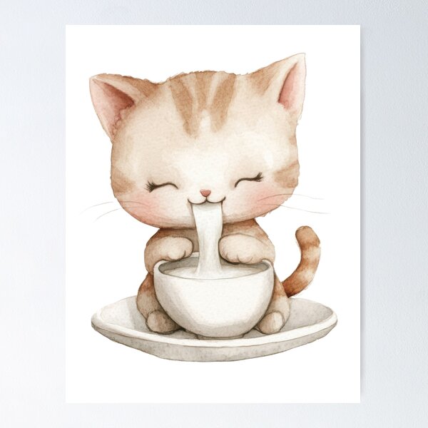 Item preview, Cute Kitten Drinking Warm Milk Illustration designed and sold by AchaRat.