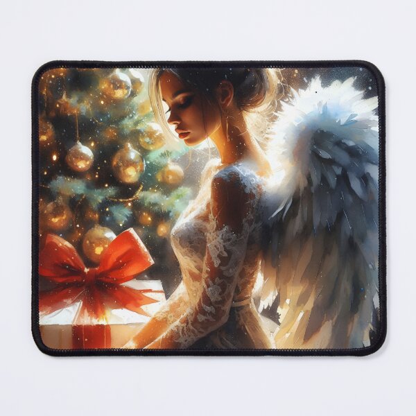 Item preview, Christmas Angel in White Lace Dress – Serene Winged Portrait by the Tree designed and sold by EvaAngel.