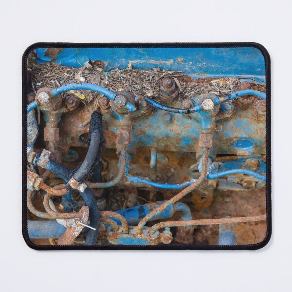 Item preview, Rusty Blue Mechanical Engine Component with Hoses and Connectors in Close-Up View designed and sold by Nmallia.