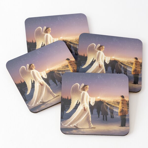 Item preview, Healing White Angel Walking Among People – Sparkling Light Illustration designed and sold by EvaAngel.