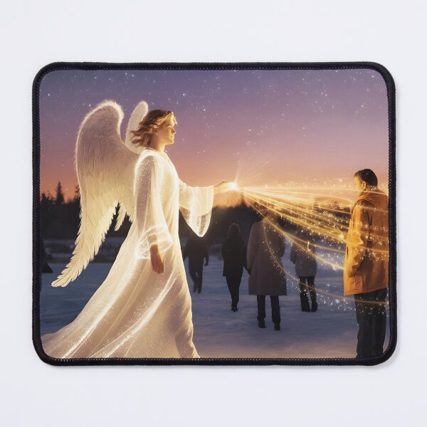 Item preview, Healing White Angel Walking Among People – Sparkling Light Illustration designed and sold by EvaAngel.