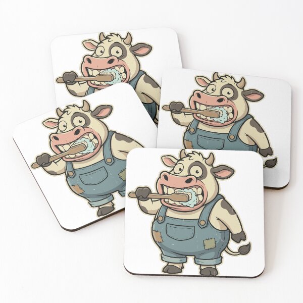 Item preview, Funny Cow Brushing Teeth – Cute Cartoon Farm Animal Illustration designed and sold by Royalsticker.