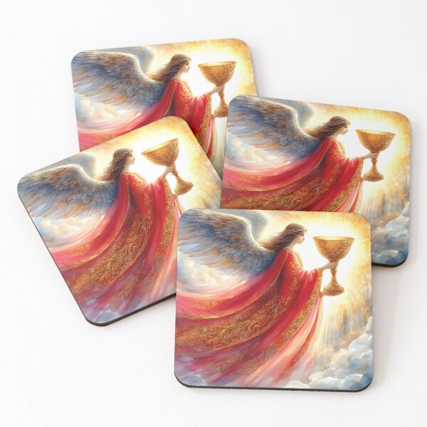 Item preview, Red Advent Angel with Golden Chalice – Second Sunday Illustration designed and sold by EvaAngel.