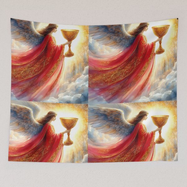 Item preview, Red Advent Angel with Golden Chalice – Second Sunday Illustration designed and sold by EvaAngel.
