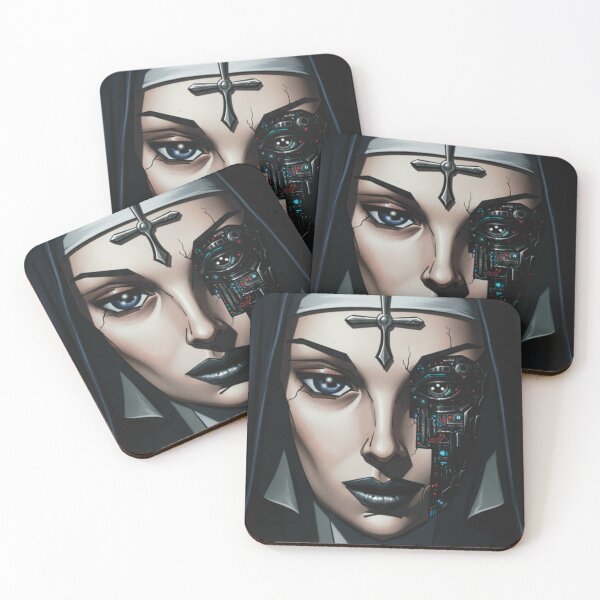 Item preview, Cyborg Nun Portrait Dark Sci-Fi Sacred Tech Art designed and sold by Elizarfa.