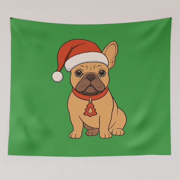 Item preview, Santa Frenchie With Tree Tag – Holiday Pet Art designed and sold by donwillisjrart.