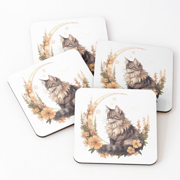 Item preview, Mystic Moon Cat – Boho Floral Art - Mythical Cat designed and sold by AuraByMarv.