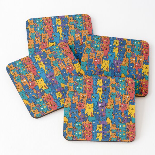Item preview, Seamless Vibrant Cat Doodle Pattern designed and sold by Nope Cats.