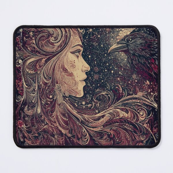 Item preview, Raven Totem & Cosmic Feminine – Floral Mystical Spirit Guide Art designed and sold by Alaska Magick.