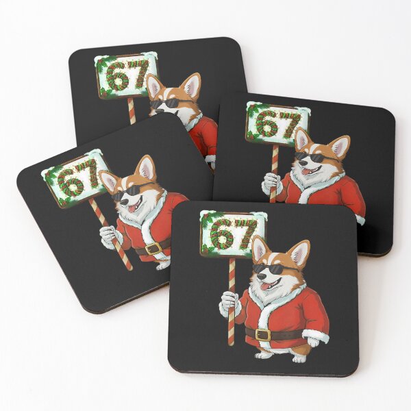 Item preview, Adorable Corgi Wearing Santa Suit, Holding Number Sixty-Seven Celebration Sign designed and sold by WilliaMaler.