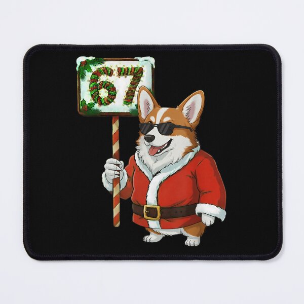 Item preview, Adorable Corgi Wearing Santa Suit, Holding Number Sixty-Seven Celebration Sign designed and sold by WilliaMaler.