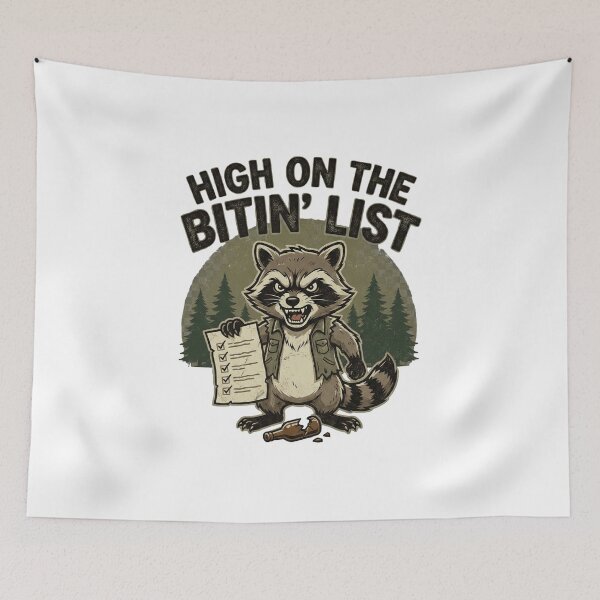 Item preview, Vintage Raccoon High On The Bitin' List Funny Gift designed and sold by chattsuede.