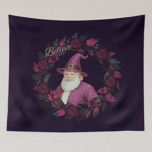 Item preview, Believe – Mulberry Witch Santa Christmas Rose Wreath Art by CarmaQuanTarot designed and sold by CarmaQuanTarot.