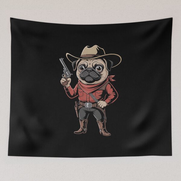 Item preview, Cowboy Pug Dog Funny Western Outfit Red Pug Cowboy Meme designed and sold by IhanVaanMaArt.