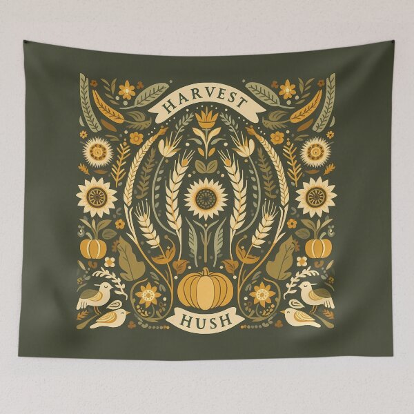 Item preview, Harvest Hush Pumpkin with Sunflowers and Wheat – Scandinavian Folk Art by heidiannemorris © designed and sold by FOLK ART FUSION by heidiannemorris.