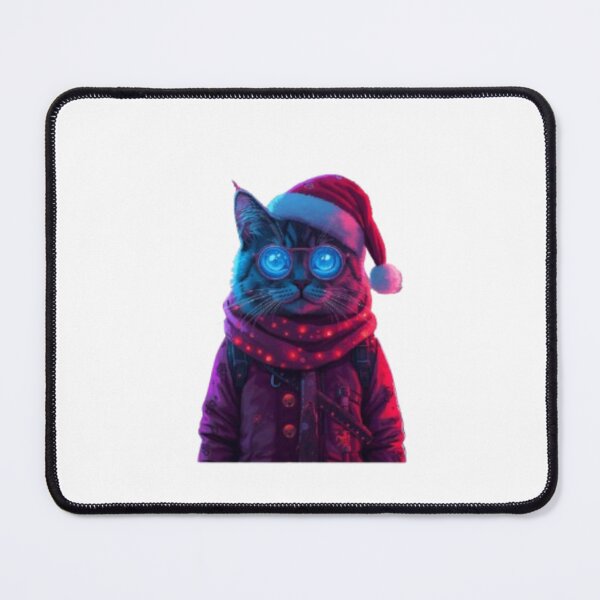 Item preview, Cyberpunk Christmas Cat – Neon Santa Kitty with Glowing Glasses | Futuristic Holiday Artwork designed and sold by BlueYasmine.