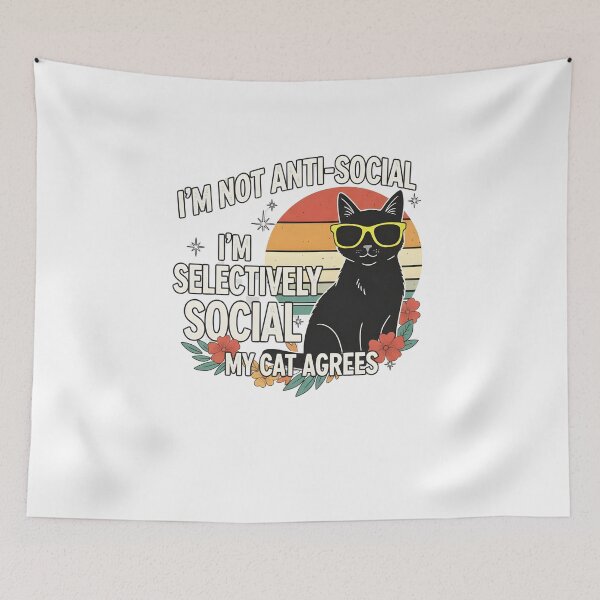 Item preview, Funny Anti-Social Cat – Selectively Social Quote – Cool Black Cat Retro Design designed and sold by Inkspire House.