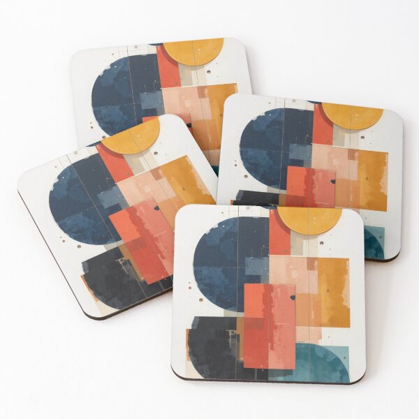 Item preview, Bauhaus Eclipse: Non-Figurative Circles in Deep Indigo and Vibrant Coral designed and sold by mrpuchleitner.