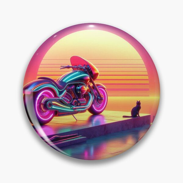 Item preview, Neon Motorcycle & Cat – Synthwave Sunset Dock Scene designed and sold by Dogandesighn.