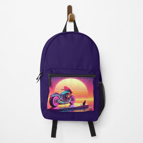 Item preview, Neon Motorcycle & Cat – Synthwave Sunset Dock Scene designed and sold by Dogandesighn.