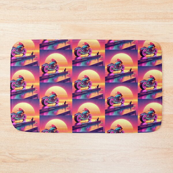 Item preview, Neon Motorcycle & Cat – Synthwave Sunset Dock Scene designed and sold by Dogandesighn.