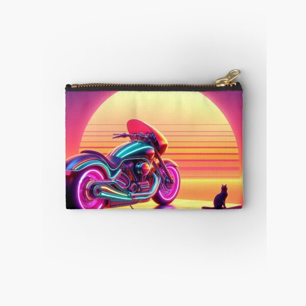 Item preview, Neon Motorcycle & Cat – Synthwave Sunset Dock Scene designed and sold by Dogandesighn.