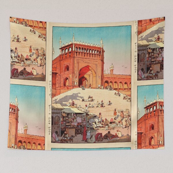 Item preview, Jama Masjid Delhi by Yoshida Hiroshi : Indian Market Scene Japanese Poster designed and sold by artofuniverse.