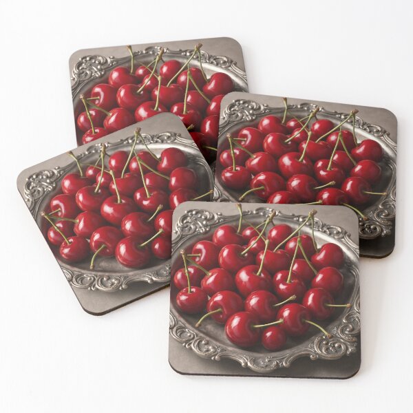 Item preview, Juicy red cherries on a sumptuous silver tray – Realistic 3D food art design designed and sold by MrsMimpi.