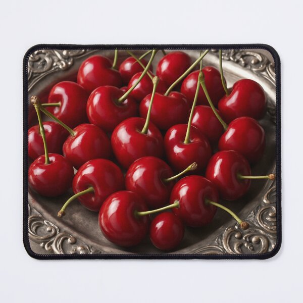 Item preview, Juicy red cherries on a sumptuous silver tray – Realistic 3D food art design designed and sold by MrsMimpi.