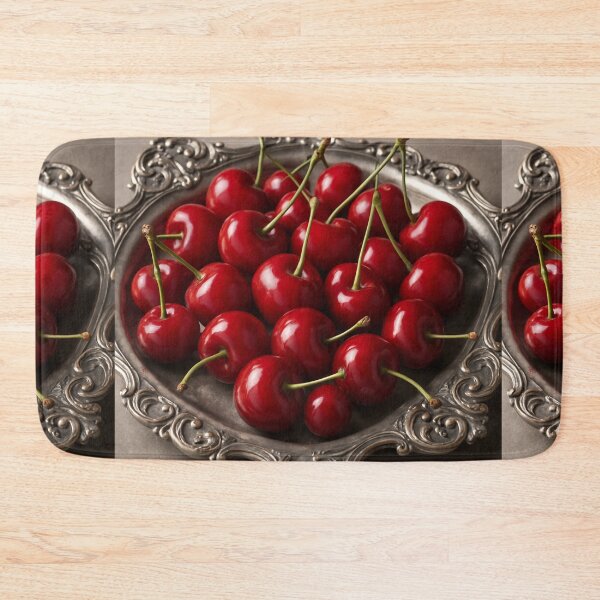 Item preview, Juicy red cherries on a sumptuous silver tray – Realistic 3D food art design designed and sold by MrsMimpi.