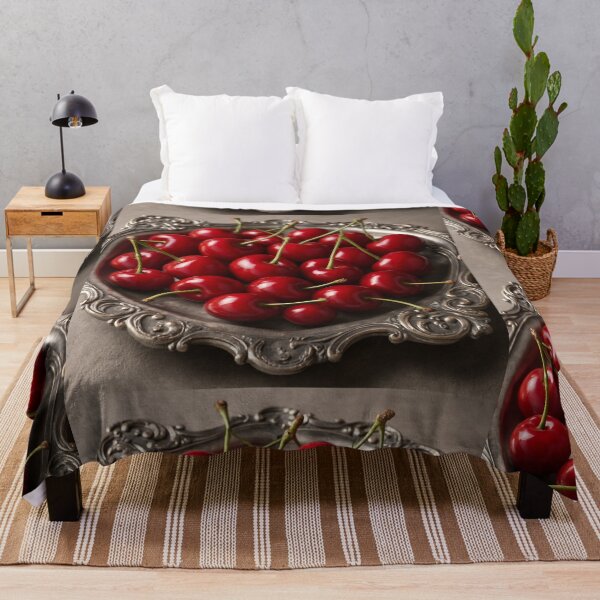 Item preview, Juicy red cherries on a sumptuous silver tray – Realistic 3D food art design designed and sold by MrsMimpi.