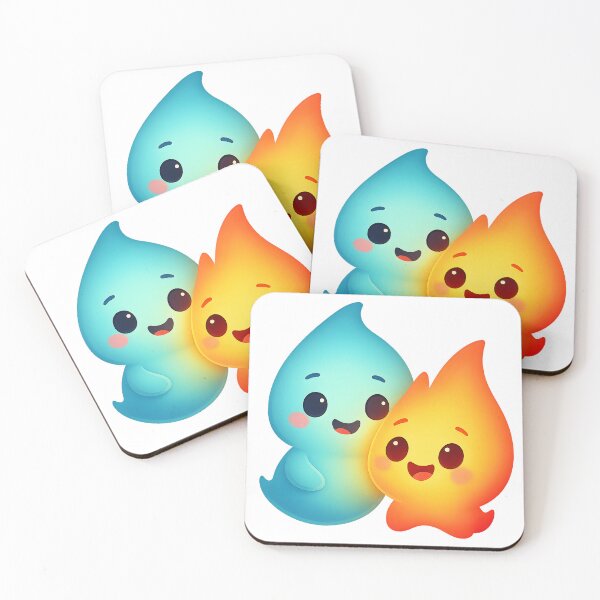 Item preview, Blue & Fire Spirits – Cute Elemental Duo Character Design designed and sold by VickeeOfficial.
