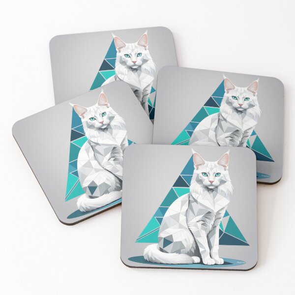 Item preview, Geometric Angora Cat - Feline Elegance in Blue and White designed and sold by VIRALOOP.