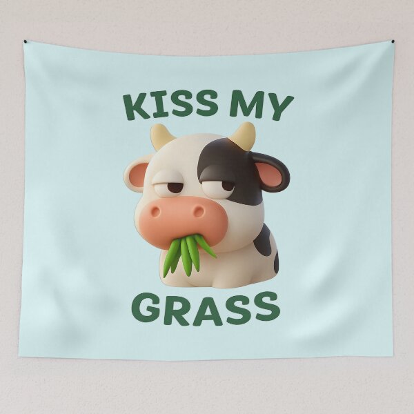 Item preview, Funny Cow Pun - Kiss My Grass Cartoon Design designed and sold by Witsprings.