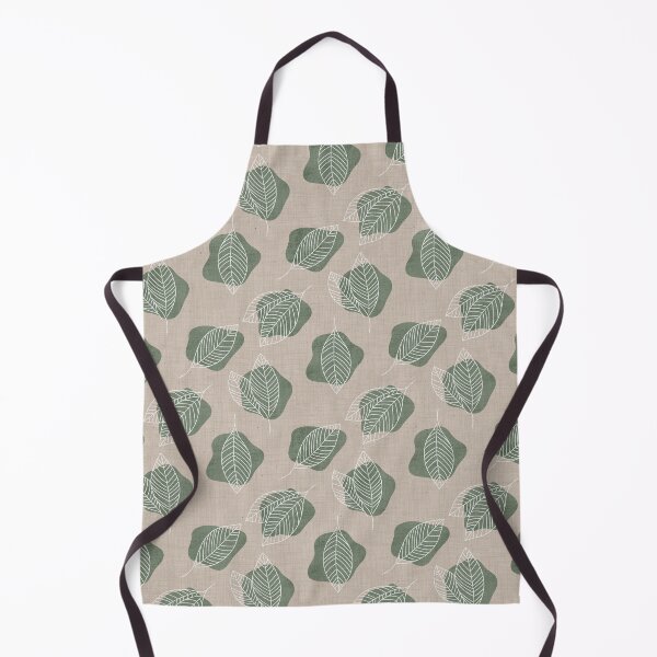 Item preview, White threaded leaves on patches of green with woven beige background designed and sold by SaltyCoveStudio.